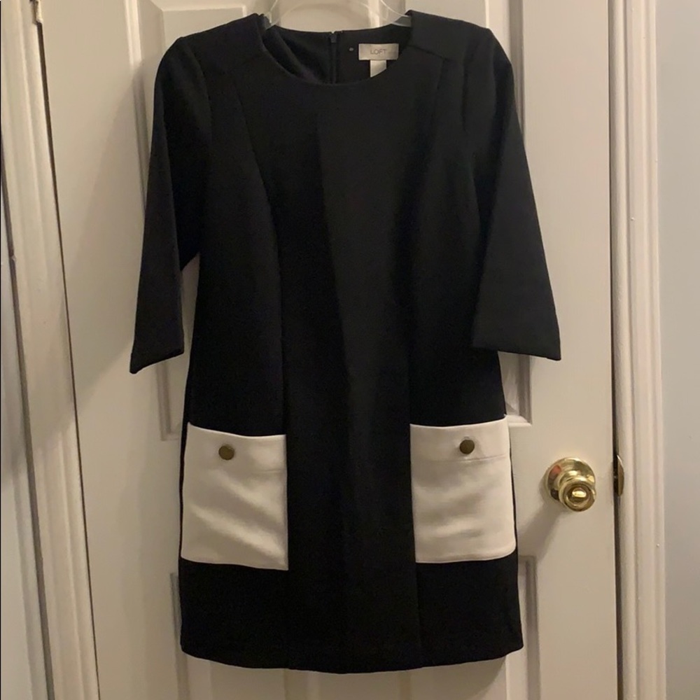 Loft black white dress with pockets 4 Petite